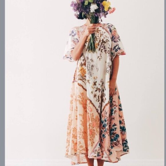 Zara Floral Patchwork Maxi Flowy Sleeve Romantic Boho Dress M - Picture 3 of 8